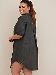 Plus Size Gauze Button Through Cover-Up Dress, BLACK, alternate