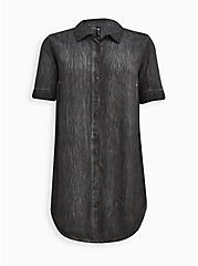 Plus Size Shirt Dress Cover-Up - Gauze Black Wash, BLACK, hi-res