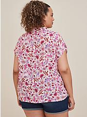 Plus Size Tie Front Dolman Button Down - Challis Floral Pink, MULTI, alternate