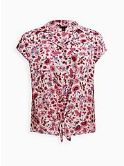 Plus Size Tie Front Dolman Button Down - Challis Floral Pink, MULTI, hi-res
