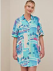 Plus Size Shirt Dress Cover-Up - Gauze Tropical Blue, MULTI, alternate