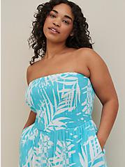 Plus Size Smocked Strapless Jumpsuit Cover-Up - Gauze Tropical Blue , TEAL, alternate