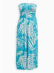 Plus Size Smocked Strapless Jumpsuit Cover-Up - Gauze Tropical Blue , TEAL, hi-res