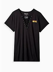 Plus Size AC/DC Classic Fit Lace Up Cuffed Tee - Cotton Black, DEEP BLACK, hi-res