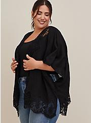 Plus Size Embroidered Ruana - Lace Black, , hi-res