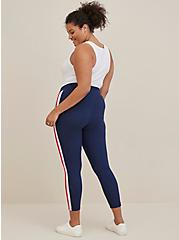 Plus Size 27" Full Length Signature Waistband Premium Legging - Side Stripe Navy & Red, BLUE, alternate