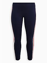 Plus Size 27" Full Length Signature Waistband Premium Legging - Side Stripe Navy & Red, BLUE, hi-res