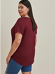 Plus Size V-Neck Tee - Lace & Feather Soft Stay Awhile Burgundy, ZINFANDEL, alternate