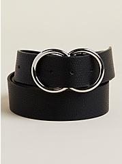 Faux Leather Double Ring Jean Belt, BLACK, hi-res