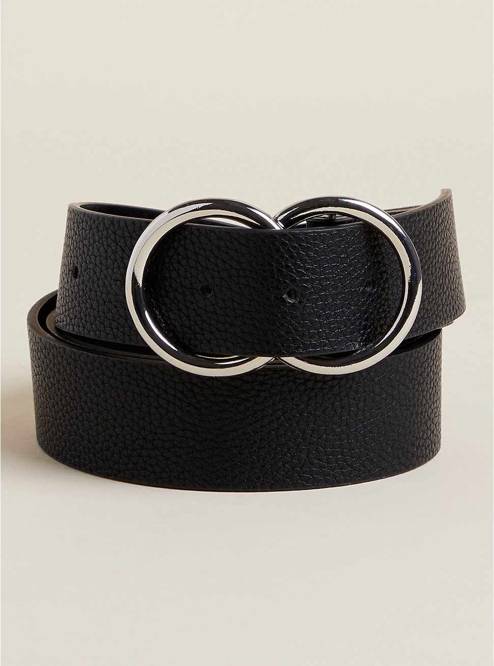 Plus Size Faux Leather Double Ring Jean Belt, BLACK, hi-res