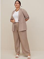 Plus Size Ruched Short Sleeve Blazer - Linen Stone, STONE, alternate
