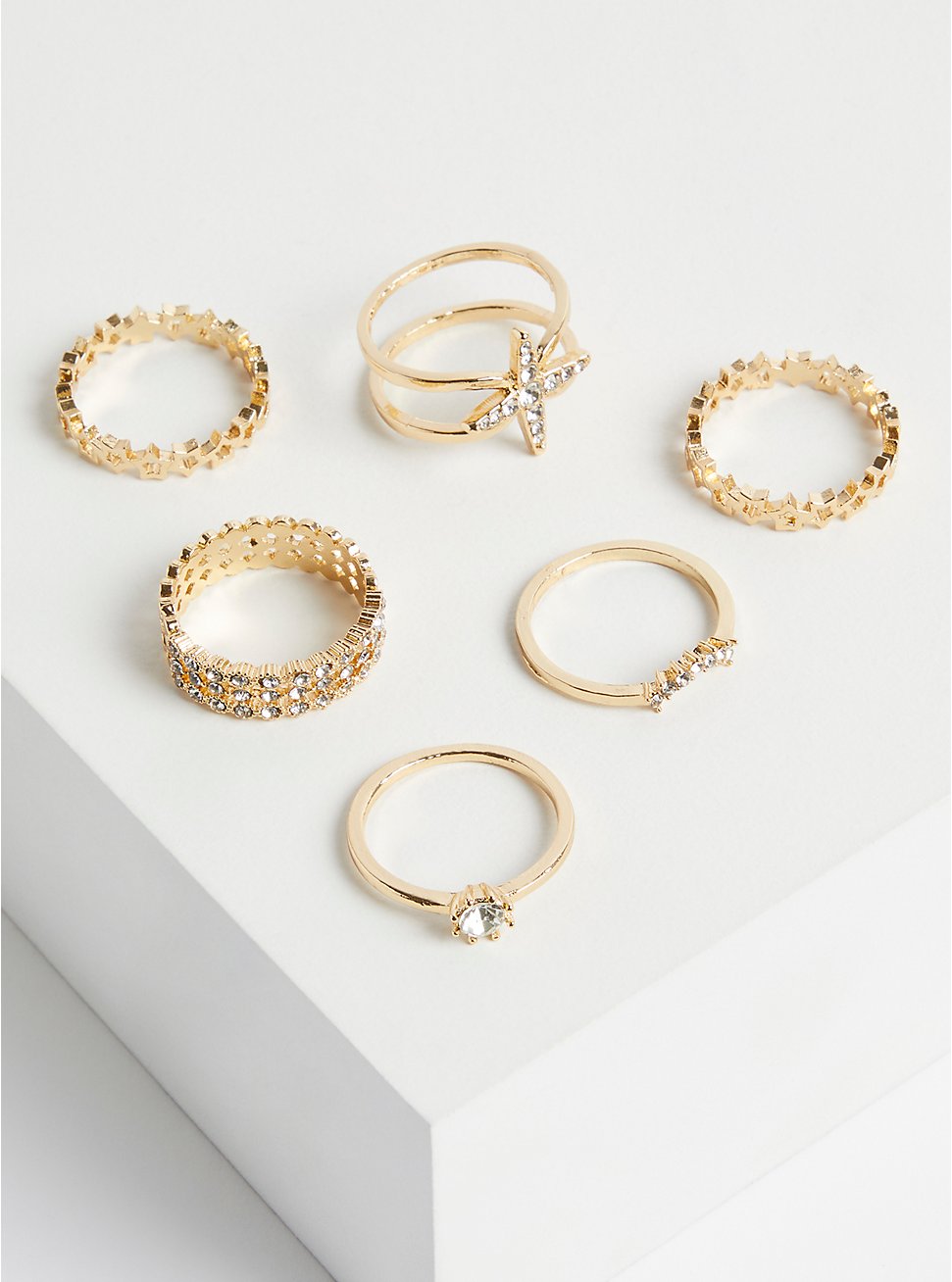 Plus Size Celestial Ring Set of 6, GOLD, hi-res
