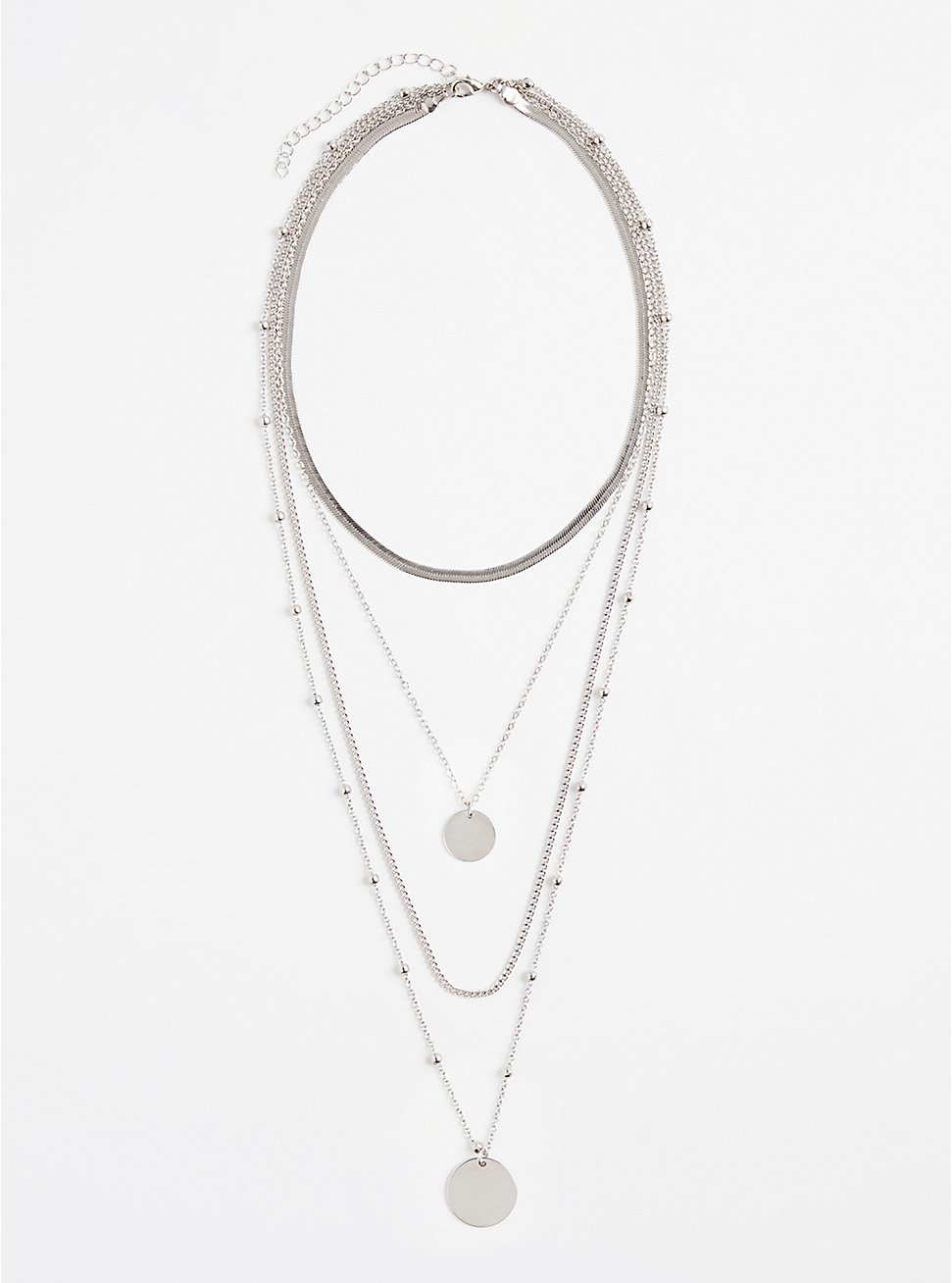 Plus Size Disc & Texture Chain Layered Necklace, , hi-res