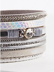 Metallic Faux Leather Magnetic Bracelet , SILVER, alternate