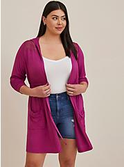 Plus Size Anorak Lace Cardigan - Super Soft Purple , PURPLE, hi-res