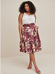 Plus Size High Waisted Tiered Midi Skirt - Poplin Floral Dusty Purple, FLORAL - PURPLE, hi-res