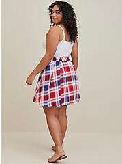 Plus Size Pleated Skater Skirt - Challis Plaid Blue & Red, PLAID MULTI, alternate
