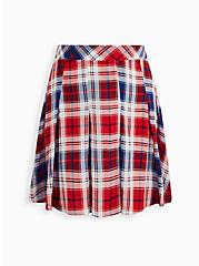 Plus Size Pleated Skater Skirt - Challis Plaid Blue & Red, PLAID MULTI, hi-res