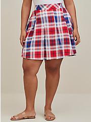 Plus Size Pleated Skater Skirt - Challis Plaid Blue & Red, PLAID - MULTI, alternate