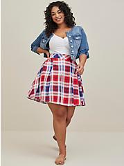 Plus Size Pleated Skater Skirt - Challis Plaid Blue & Red, PLAID - MULTI, hi-res