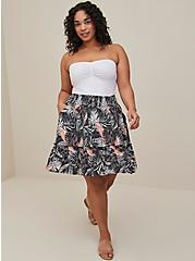 Smocked Waist Ruffle Mini Skirt - Challis Tropical Leaves Black , LEAVES - BLACK, alternate