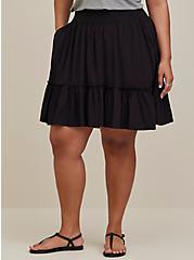 Smocked Waist Ruffle Mini Skirt - Challis Black , DEEP BLACK, alternate
