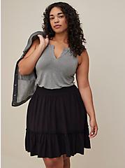 Plus Size Smocked Waist Ruffle Mini Skirt - Challis Black , DEEP BLACK, alternate