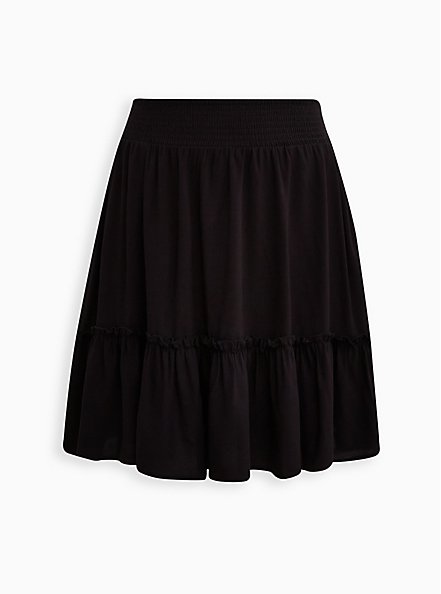 Plus Size Smocked Waist Ruffle Mini Skirt - Challis Black , DEEP BLACK, hi-res