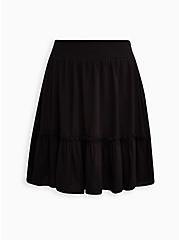 Smocked Waist Ruffle Mini Skirt - Challis Black , DEEP BLACK, hi-res