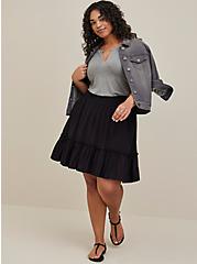 Smocked Waist Ruffle Mini Skirt - Challis Black , DEEP BLACK, hi-res