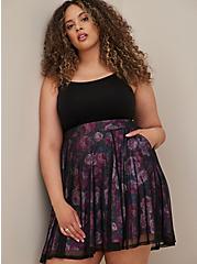 Plus Size High Waisted A-Line Mini Skirt - Mesh Floral Grey, FLORAL - GREY, alternate