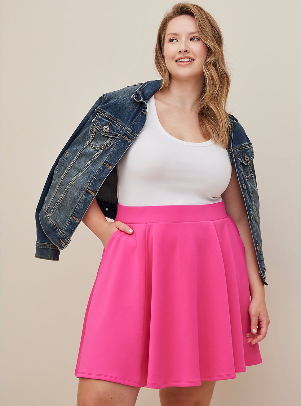 Plus Size Circle Mini Skirt - Scuba Pink, PINK GLO, hi-res