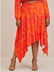 Plus Size Handkerchief Hem Maxi Skirt - Super Soft Floral Orange, FLORAL - ORANGE, alternate