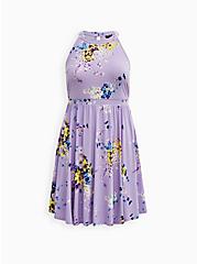Plus Size Halter Mini Skater Dress - Studio Knit Floral Purple, FLORAL - PURPLE, hi-res