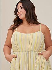 Plus Size Pleated Midi Dress - Chiffon Striped Yellow, STRIPE - YELLOW, alternate