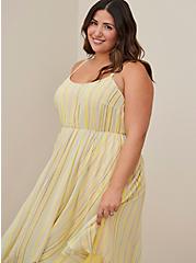 Plus Size Pleated Midi Dress - Chiffon Striped Yellow, STRIPE - YELLOW, alternate