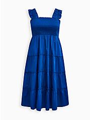 Midi Poplin Smocked Tiered Dress, NAUTICAL BLUE BLUE, hi-res