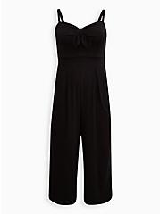Plus Size Tie Front Culotte Jumpsuit - Stretch Challis Black, DEEP BLACK, hi-res