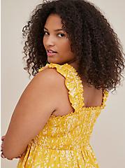 Plus Size Smocked Tiered Midi Dress - Poplin Leopard Yellow, LEOPARD - YELLOW, alternate