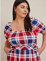 Plus Size Puff Sleeve Tiered Maxi Dress - Challis Plaid Red & Blue, PLAID - WHITE, alternate