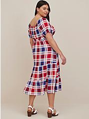 Puff Sleeve Tiered Maxi Dress - Challis Plaid Red & Blue, , alternate