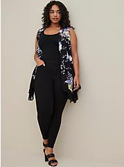 Plus Size Lace Trim Vest - Textured Stretch Rayon Floral Black, FLORAL - BLACK, alternate