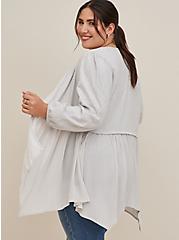 Plus Size Mixed Fabric Kimono - Cotton Slub & Crinkle Gauze Stone, STONE, alternate