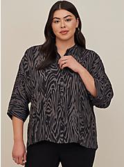 Plus Size Drop Shoulder Kimono - Georgette Animal Black , DEEP BLACK, alternate