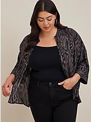 Plus Size Drop Shoulder Kimono - Georgette Animal Black , DEEP BLACK, hi-res