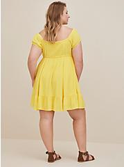Plus Size Puff Sleeve Tiered Mini Dress - Crinkle Gauze Yellow, YELLOW, alternate