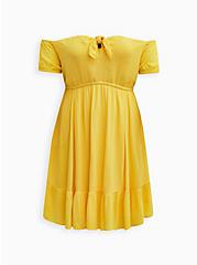 Plus Size Puff Sleeve Tiered Mini Dress - Crinkle Gauze Yellow, YELLOW, hi-res