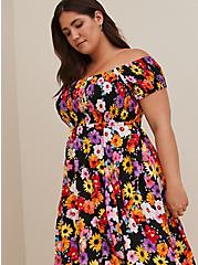Plus Size Off Shoulder Tulip Maxi Dress - Challis Floral Black, FLORAL - BLACK, alternate