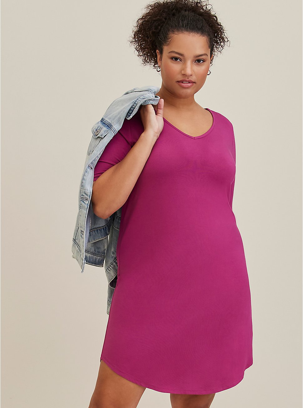 Plus Size Tee Midi Dress - Super Soft Purple, BOYSENBERRY, hi-res