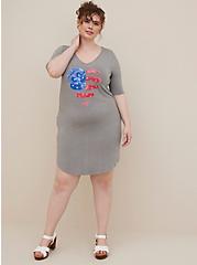 Plus Size Tee Midi Dress - Super Soft Heart Flag Grey , HEATHER GREY, hi-res